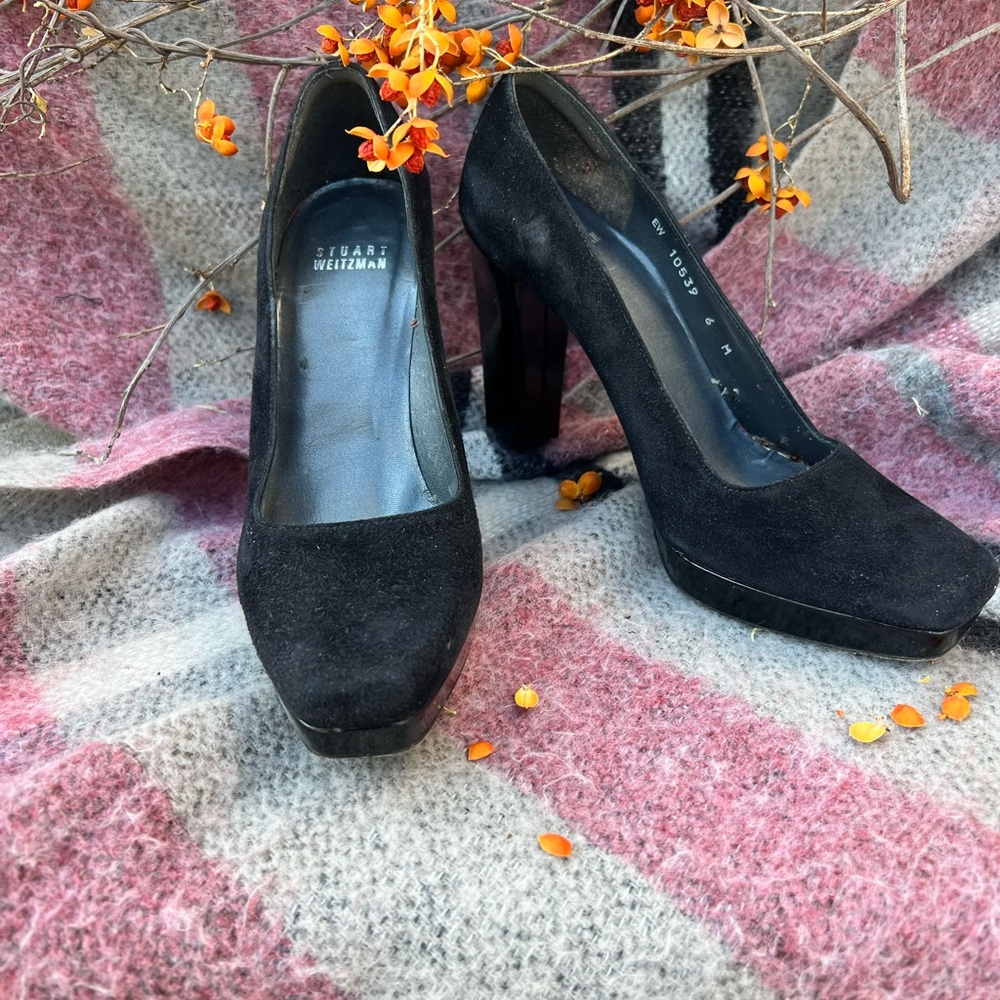 Stuart Weitzman Black Suade Platform With Chunky … - image 2